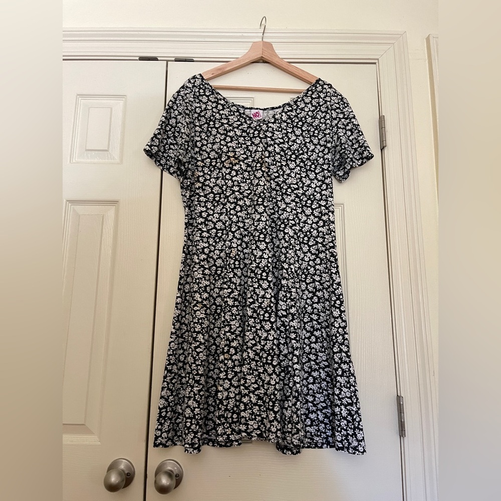 Vintage early 90s No Boundaries Plus black white floral mini skater dress sz 20